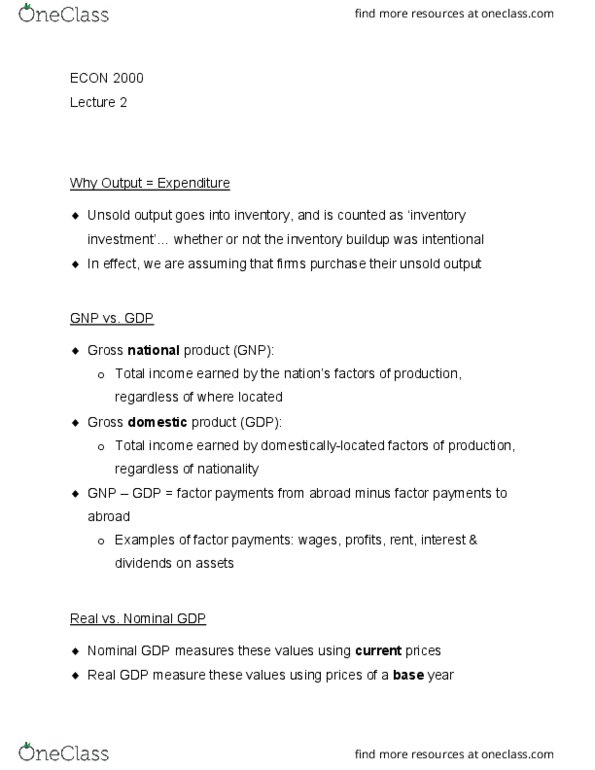 ECON 2000 Lecture Notes - Lecture 2: Gross National Product, Gdp Deflator thumbnail