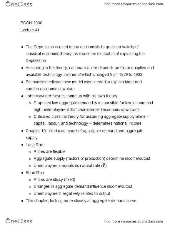 ECON 2000 Lecture Notes - Lecture 41: John Maynard Keynes, Aggregate Supply, Aggregate Demand thumbnail
