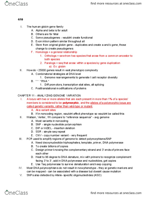 CAS BI 216 Lecture Notes - Lecture 7: Copy-Number Variation, Gene Duplication, Globin thumbnail