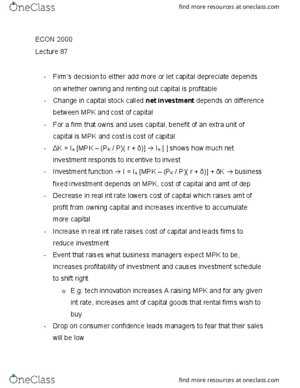 ECON 2000 Lecture Notes - Lecture 87: Fixed Investment, Tax Credit, Historical Cost thumbnail