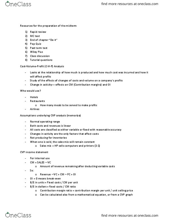 MGM222H5 Lecture Notes - Lecture 6: Contribution Margin, Fixed Cost, Income Statement thumbnail