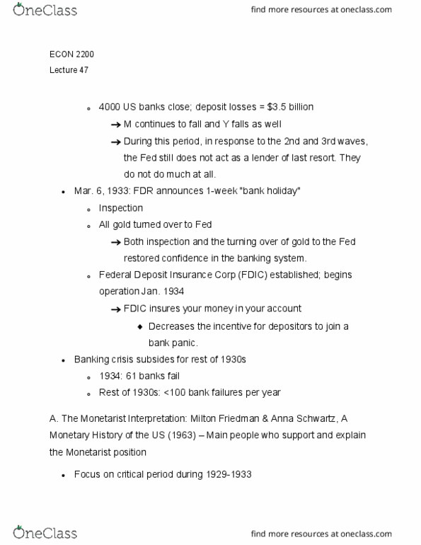 ECON 2200 Lecture Notes - Lecture 47: Anna Schwartz, Monetarism thumbnail