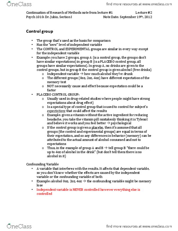 PSYC 1010 Lecture Notes - Dietary Supplement, Confounding, Tylenol (Brand) thumbnail