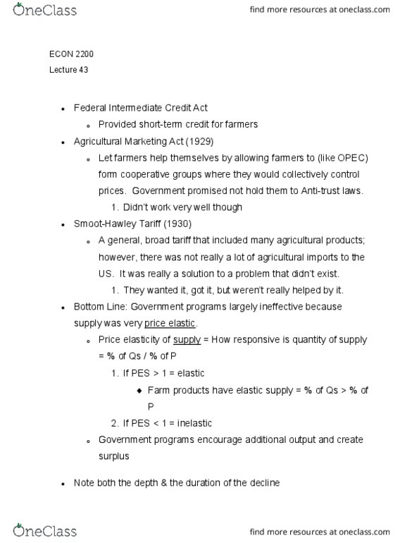 ECON 2200 Lecture Notes - Lecture 43: Agricultural Marketing Act Of 1929, Durable Good, Jay Gorney thumbnail