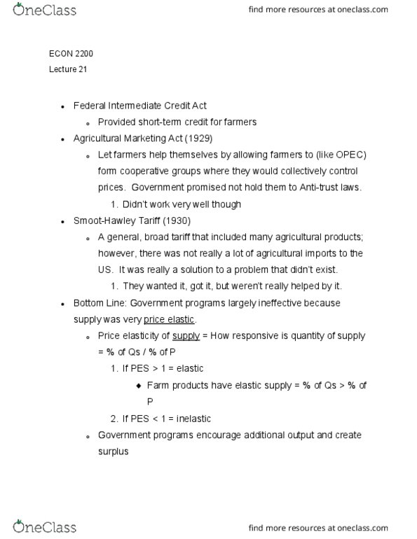 ECON 2200 Lecture Notes - Lecture 21: Agricultural Marketing Act Of 1929, Yip Harburg, Jay Gorney thumbnail