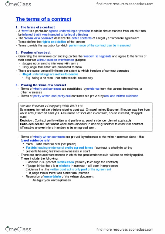 BLAW10001 Lecture Notes - Lecture 5: Parol Evidence Rule, Termite, Ratio Decidendi thumbnail