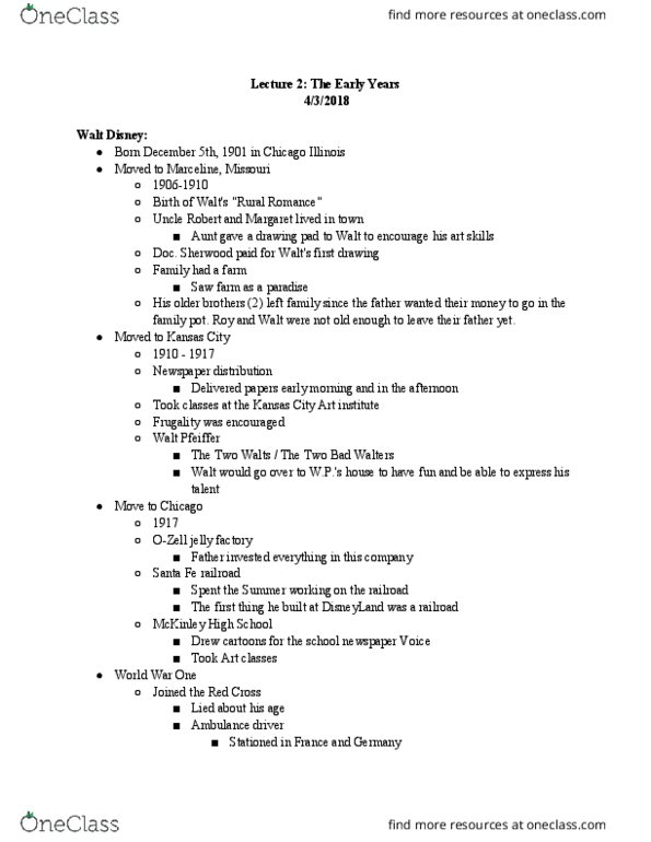 THEA 80N Lecture Notes - Lecture 2: Frugality, Otto Messmer, The Walt Disney Company thumbnail