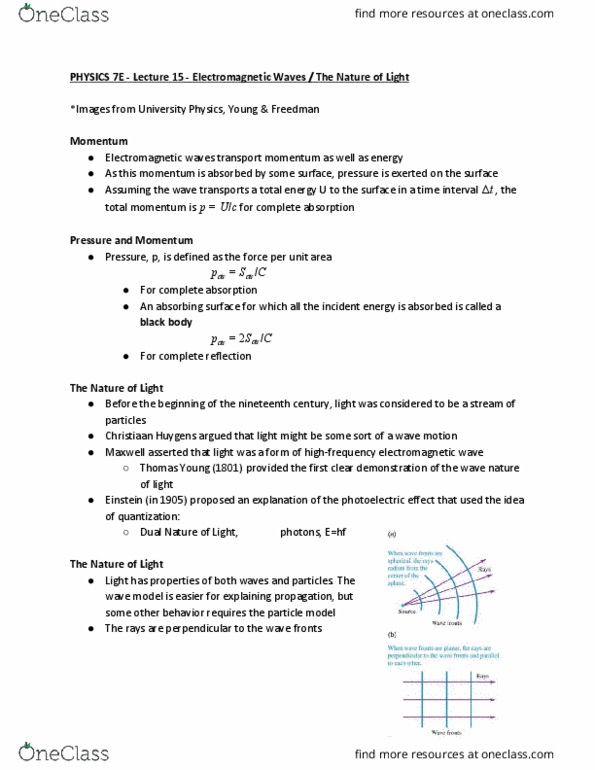 PHYSICS 7E Lecture Notes - Lecture 15: Christiaan Huygens, Electromagnetic Radiation, Black Body thumbnail