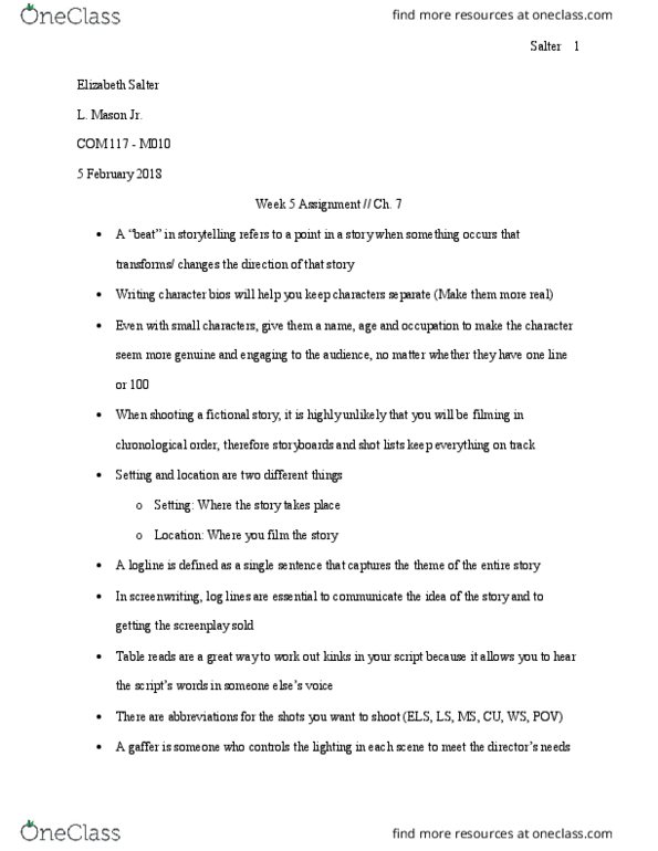 COM 117 Chapter Notes - Chapter 7: Log Line thumbnail