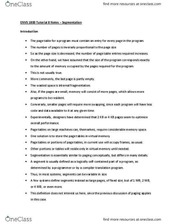 ENVS 1800 Lecture Notes - Lecture 8: Virtual Memory thumbnail