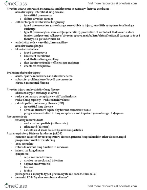 PATH 3610 Lecture Notes - Lecture 10: Acute Respiratory Distress Syndrome, Infant Respiratory Distress Syndrome, Restrictive Lung Disease thumbnail