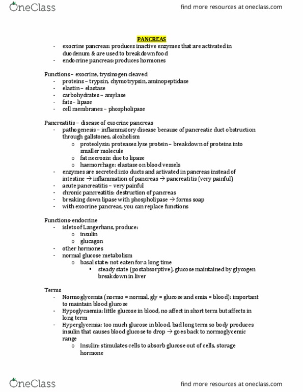 PATH 3610 Lecture Notes - Lecture 12: Pancreatic Duct, Acute Pancreatitis, Pancreatic Islets thumbnail