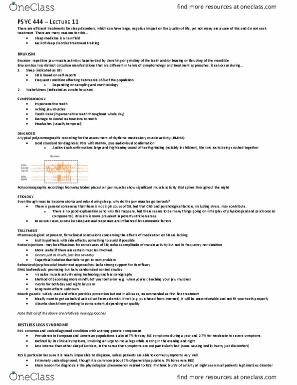 PSYC 444 Lecture Notes - Lecture 11: Bruxism, Polysomnography, Sleep Disorder thumbnail