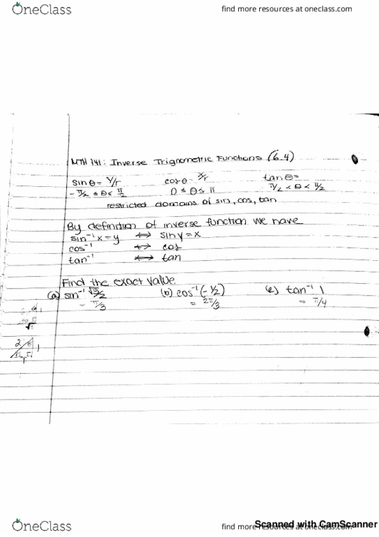 MTH 141 Lecture 6: Inverse Trigonometric Functions thumbnail
