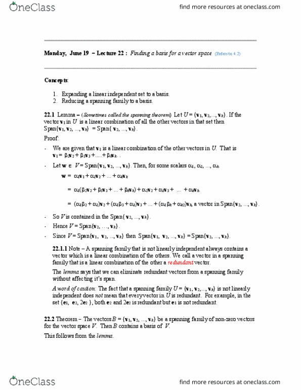 MATH136 Lecture Notes - Lecture 22: Linear Combination, Spanx thumbnail