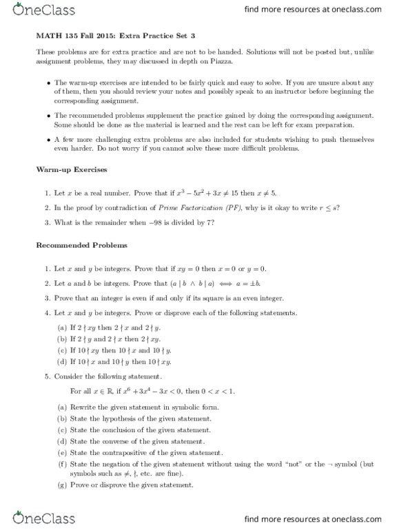 MATH135 Lecture Notes - Lecture 3: Integer Factorization, Contraposition, Rational Number thumbnail