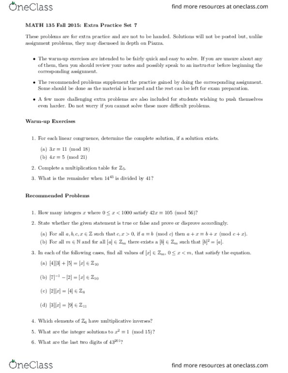 MATH135 Lecture Notes - Lecture 7: Multiplication Table, Composite Number thumbnail