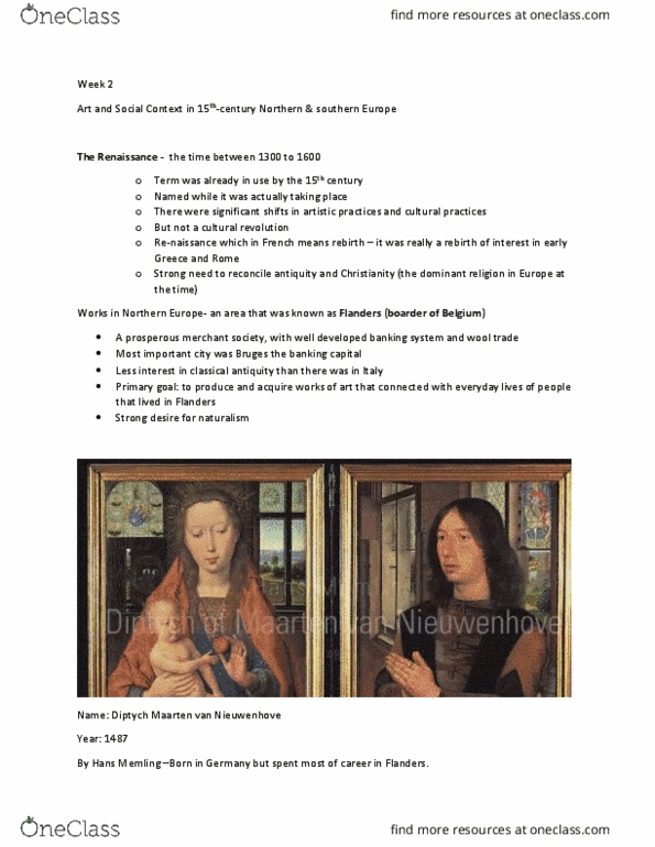 ARTHIST 1AA3 Lecture Notes - Lecture 5: Hans Memling, Panel Painting, Classical Antiquity thumbnail