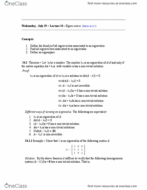 MATH136 Lecture Notes - Lecture 34: Invertible Matrix, Coefficient Matrix, Tx1 thumbnail