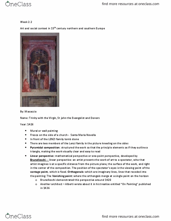 ARTHIST 1AA3 Lecture Notes - Lecture 6: Filippo Brunelleschi, Pietro Perugino, Florence Baptistery thumbnail