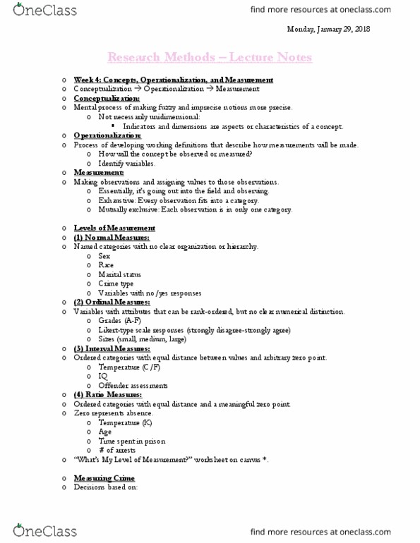 CRIM 220 Lecture Notes - Lecture 4: Operationalization, Mental Process, Criminal Record thumbnail