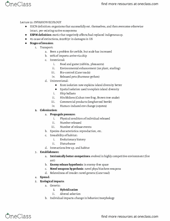 ESPM 114 Lecture Notes - Lecture 21: Cuban Tree Frog, Brown Tree Snake, Cane Toad thumbnail