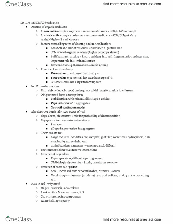 ESPM 131 Lecture Notes - Lecture 19: Humus, Aeration, Lignin thumbnail