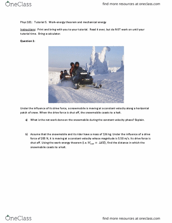 PHYS 101 Lecture Notes - Lecture 5: Snowmobile, Net Force, Friction thumbnail