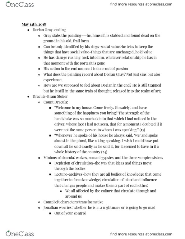 ENGL 65FM Chapter Notes - Chapter 1-4: Dracula thumbnail