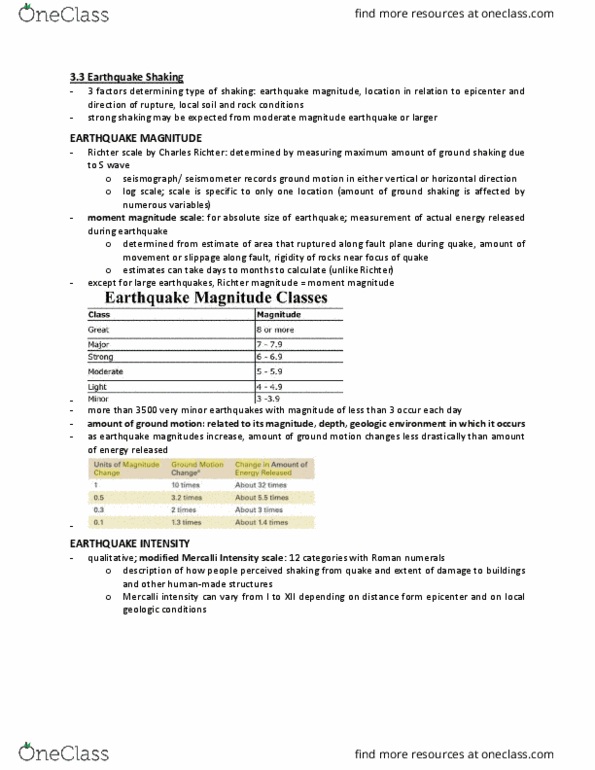 GEOL 106 Lecture Notes - Lecture 8: Richter Magnitude Scale, Mercalli Intensity Scale, Strong Ground Motion thumbnail