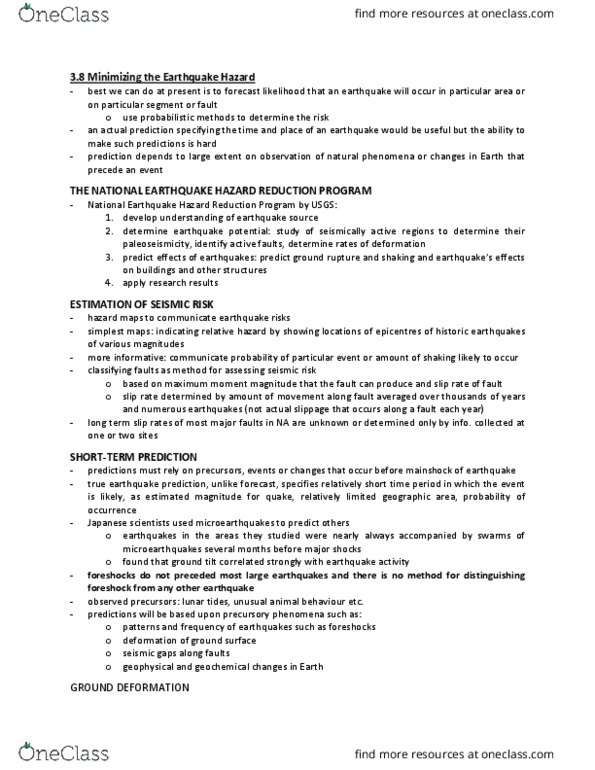 GEOL 106 Lecture Notes - Lecture 13: Earthquake Prediction, Foreshock, Active Fault thumbnail