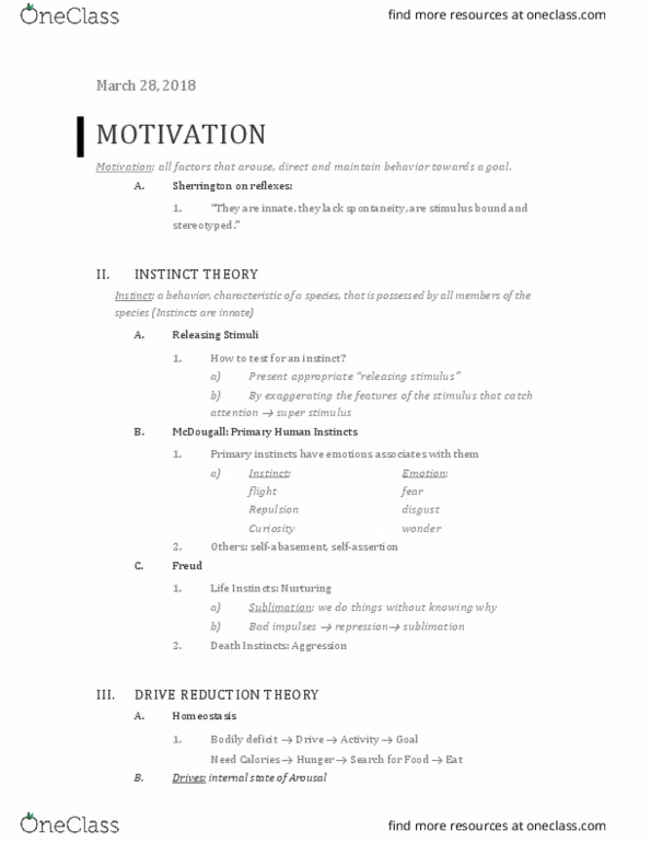 PSY 1001 Lecture Notes - Lecture 9: Homeostasis, Konrad Lorenz, Starship Troopers thumbnail