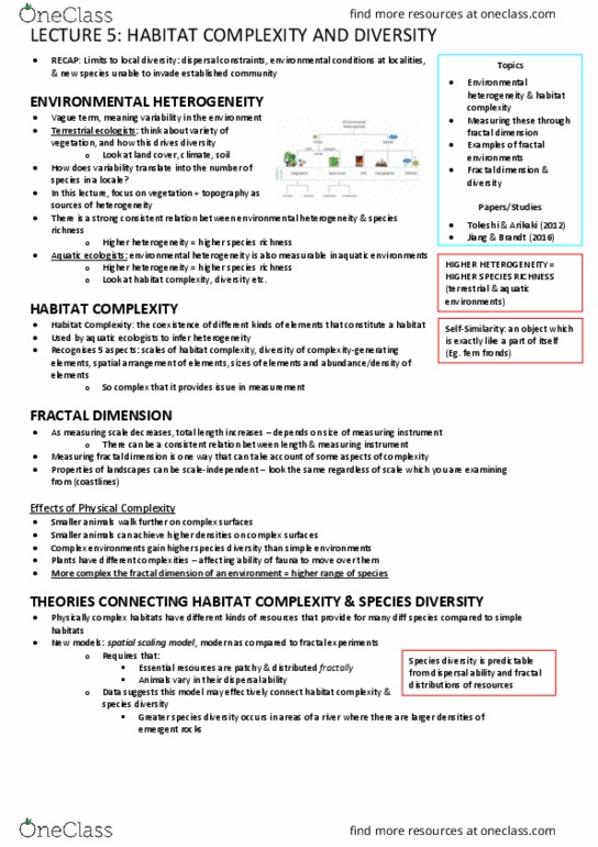 GEOG20009 Lecture Notes - Lecture 5: Fractal Dimension, Measuring Instrument, Species Richness thumbnail