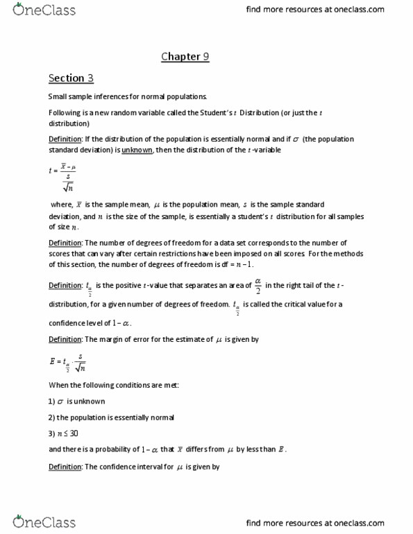 01:960:401 Lecture Notes - Lecture 17: Confidence Interval, Random Variable, Statistic thumbnail