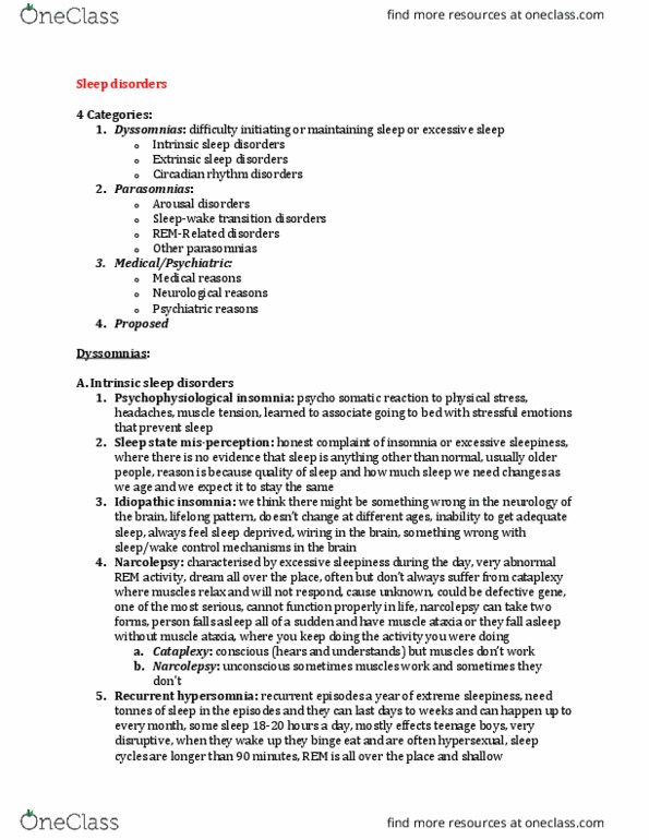 PSY 4327 Lecture Notes - Lecture 1: Circadian Rhythm Sleep Disorder, Idiopathic Hypersomnia, Sleep Disorder thumbnail