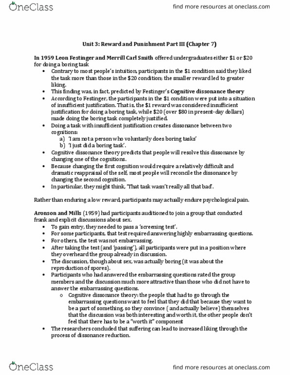 PSY 3109 Chapter Notes - Chapter 7: Leon Festinger, Cognitive Dissonance, Hazing thumbnail