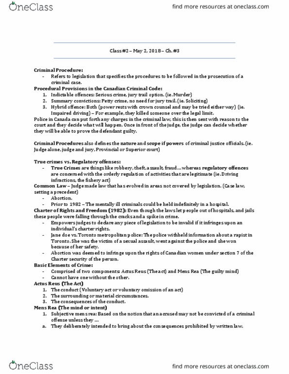 SOCI-225 Lecture Notes - Lecture 2: Actus Reus, Regulatory Offence, Hybrid Offence thumbnail