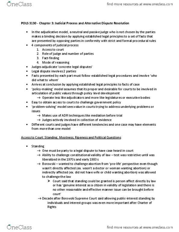 POLS 3130 Chapter Notes - Chapter 3: Alternative Dispute Resolution, Mootness, Ripeness thumbnail