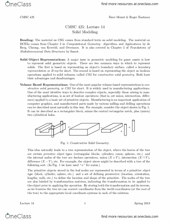 CMSC 425 Lecture Notes - Lecture 3: Constructive Solid Geometry, Directed Acyclic Graph, Solid Geometry thumbnail