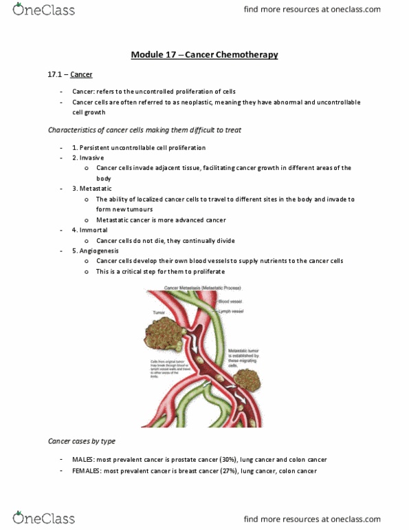 Pharmacology 2060A/B Lecture Notes - Lecture 17: Canadian Cancer Society, Prostate Cancer, Radiation Therapy thumbnail