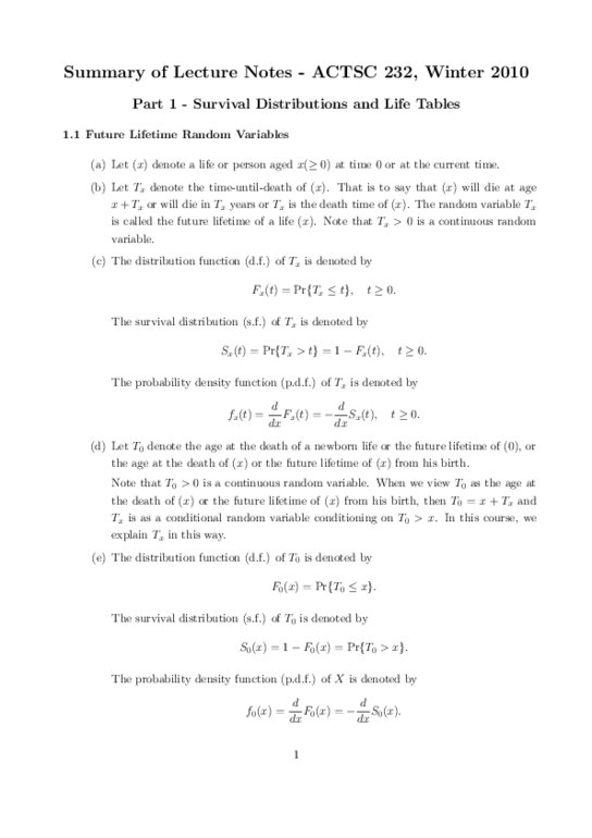 ACTSC232 Lecture Notes - Probability Distribution, Rate Function, Actuarial Science thumbnail