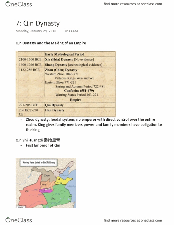EAST 211 Lecture Notes - Lecture 7: Qin Dynasty, Political Philosophy, Han Feizi thumbnail