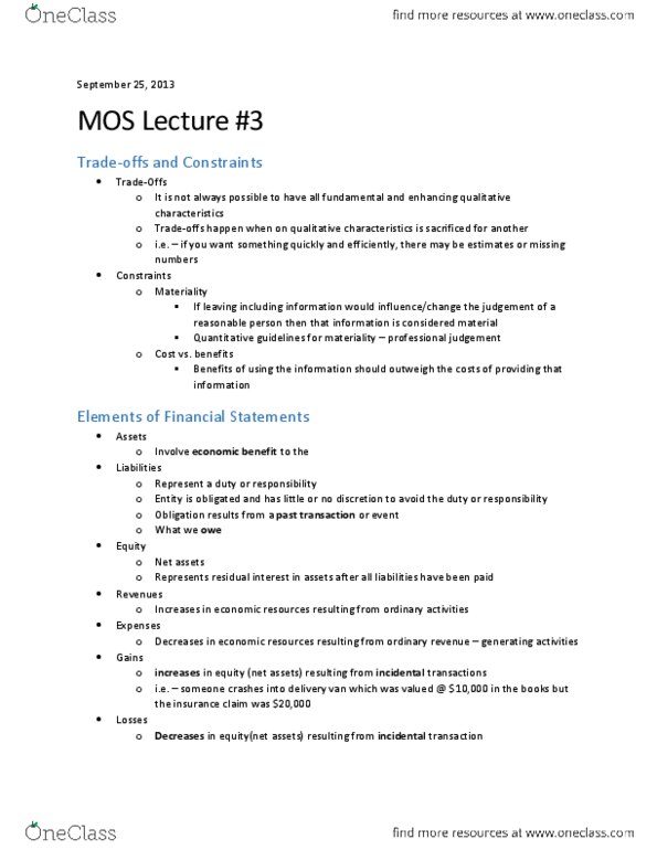 Management and Organizational Studies 3370A/B Lecture Notes - Historical Cost, Financial Statement, Income Statement thumbnail