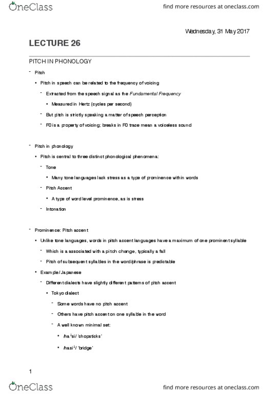 LING2002 Lecture Notes - Lecture 27: Tokyo Dialect, Chopsticks, Speech Perception thumbnail