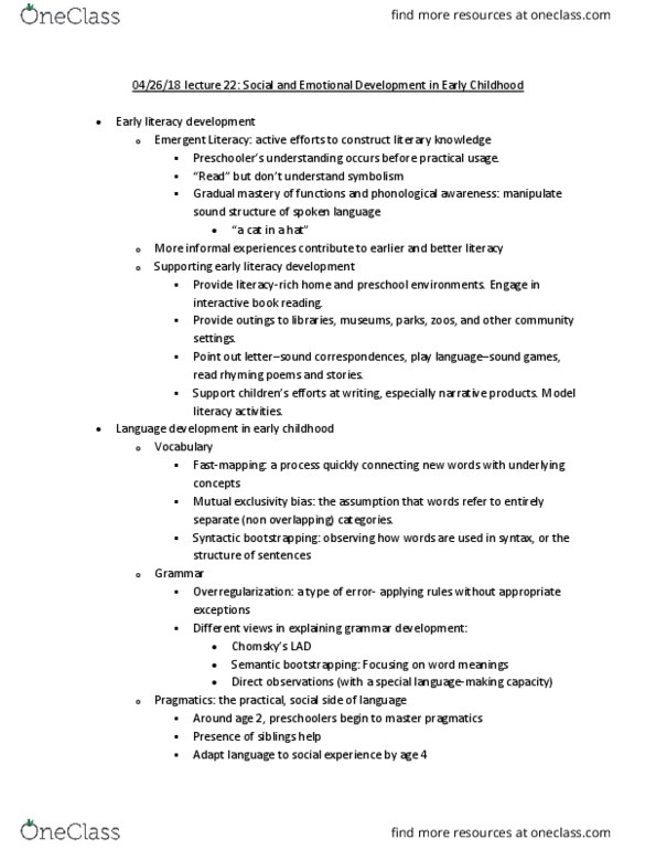 ED PSYCH 320 Lecture Notes - Lecture 22: Syntactic Bootstrapping, Bootstrapping (Linguistics), Phonological Awareness thumbnail