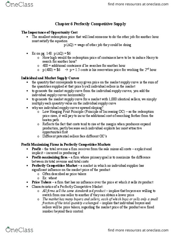 L11 Econ 1011 Chapter Notes - Chapter 6: Perfect Competition, Reservation Price, Takers thumbnail