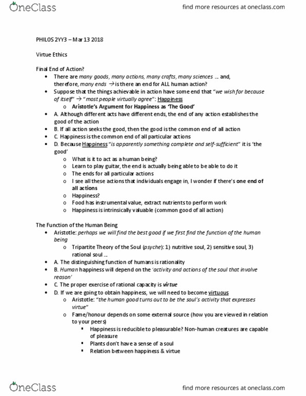 PHILOS 2YY3 Lecture Notes - Lecture 6: Intentionality, Habituation, Phronesis thumbnail