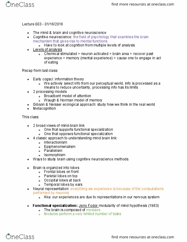 PSYC 213 Lecture Notes - Lecture 3: Jerry Fodor, Frontal Lobe, Epiphenomenalism thumbnail