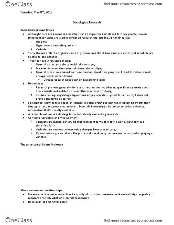 SOC 1101 Lecture Notes - Lecture 2: Scientific Theory, Dependent And Independent Variables, Rideau Centre thumbnail