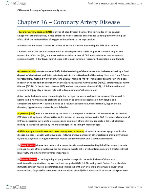 ENH 220 Chapter Notes -Coronary Artery Disease, Coronary Circulation, Collateral Circulation thumbnail